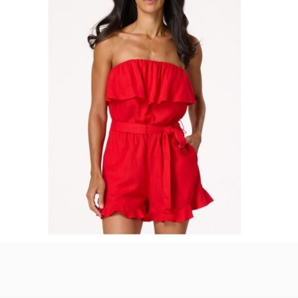 Bright Red Strapless Romper - Picture 3 of 4